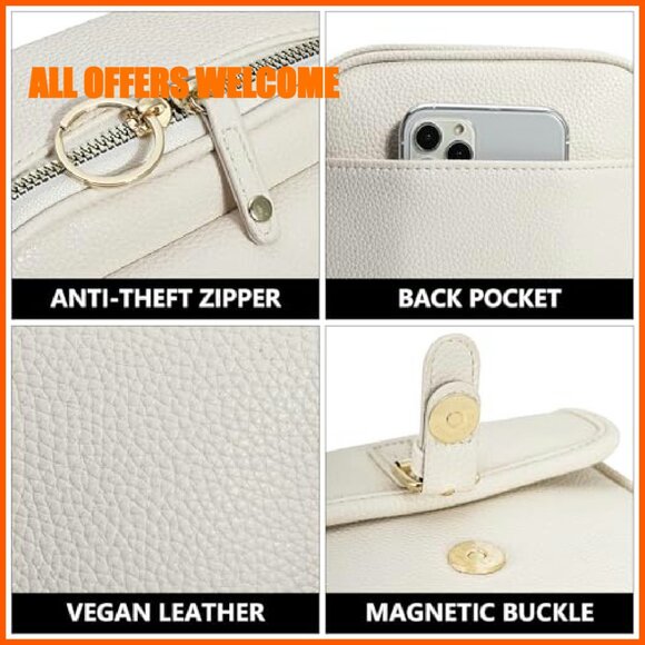 Vegan Leather Crossbody Bag with Card Slots, Adjustable Strap, Multi-Pocket - Picture 5 of 8